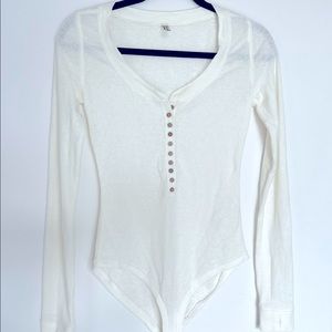 Free People White Long Sleeve Body Suit